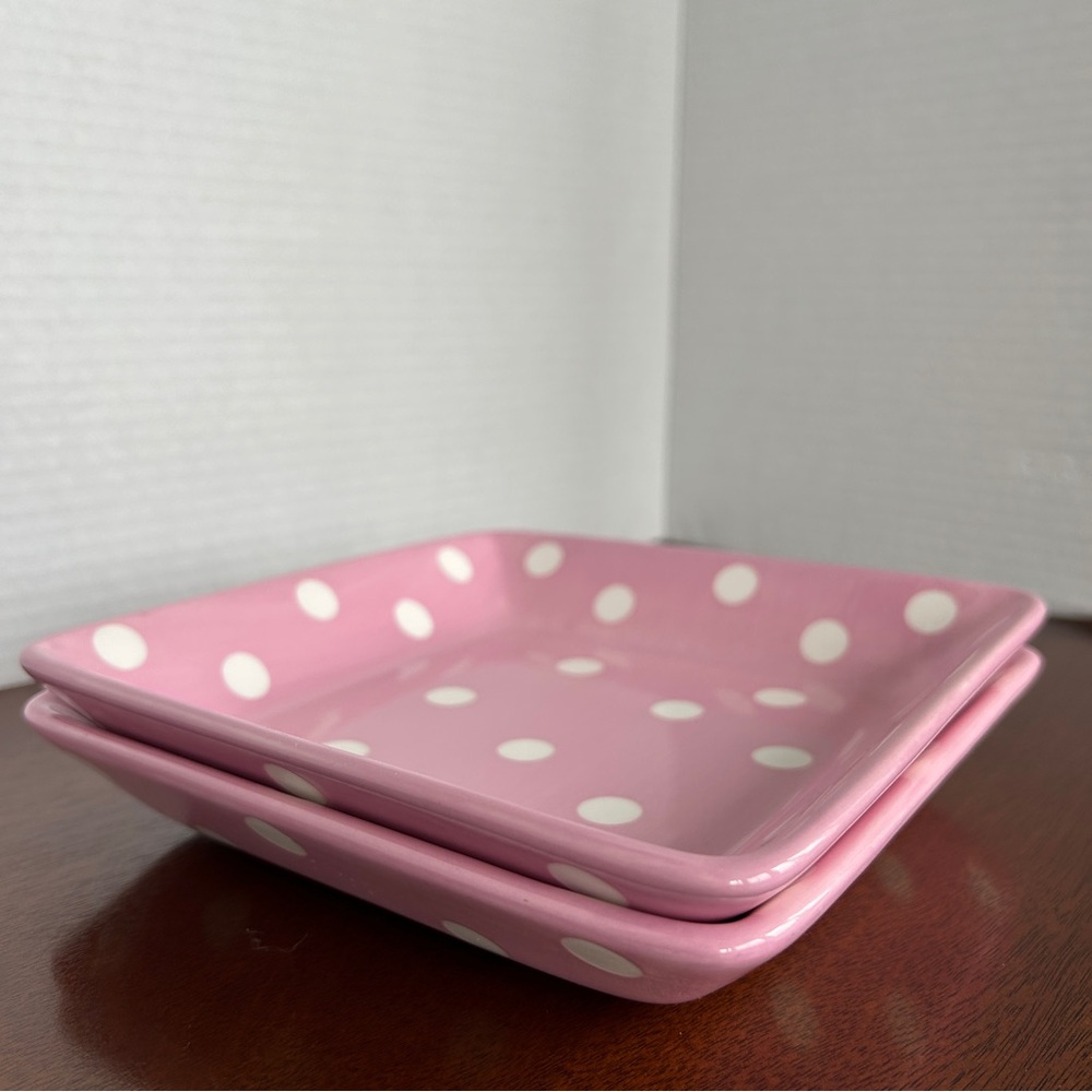 Pampered Chef Whip Cancer Pink Polka Dot Plates Set of 2